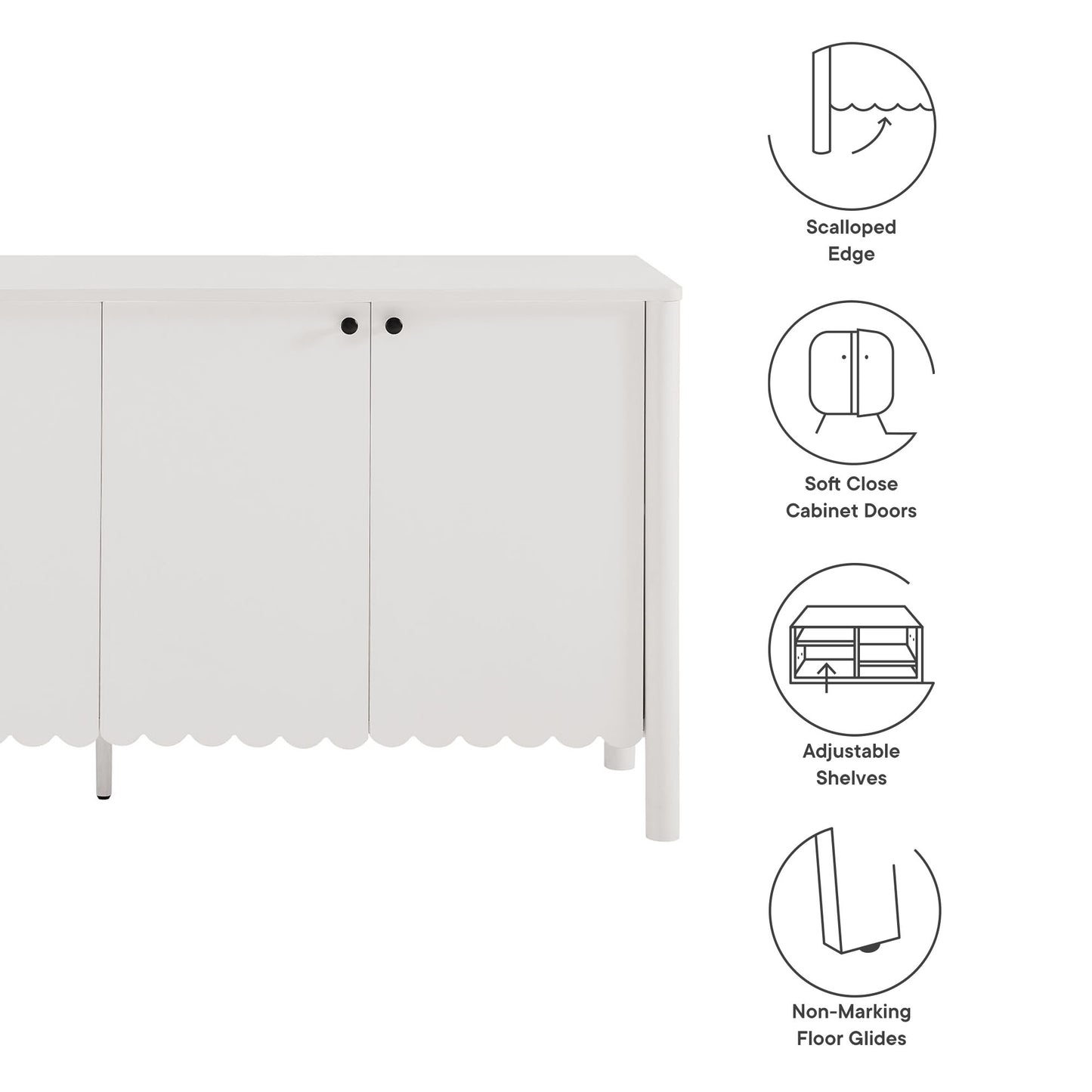 Modway - Emmeline 66" 4-Door Scalloped Sideboard Cabinet by Modway  Living Room  White - EEI-7153-WHI