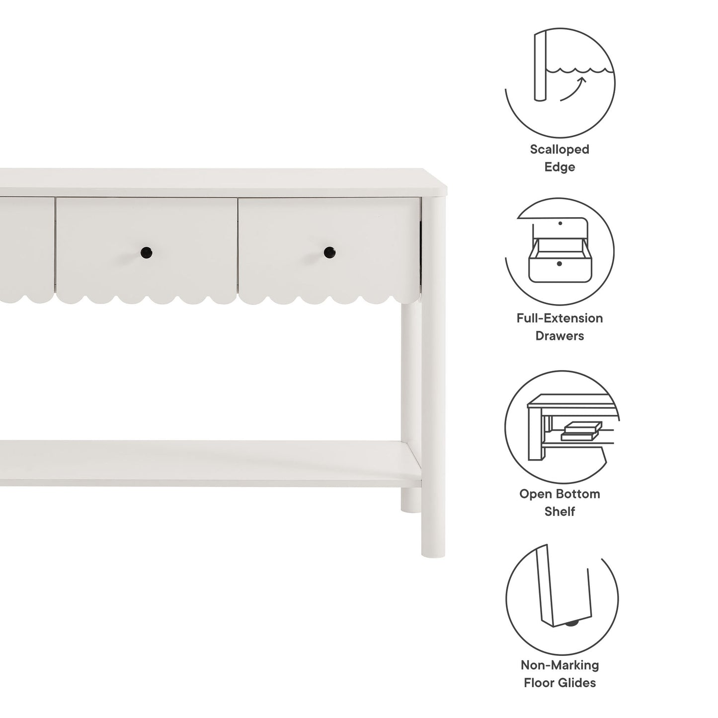 Modway - Emmeline 3-Drawer Scalloped Console Table by Modway  Living Room Tables White - EEI-7154-WHI