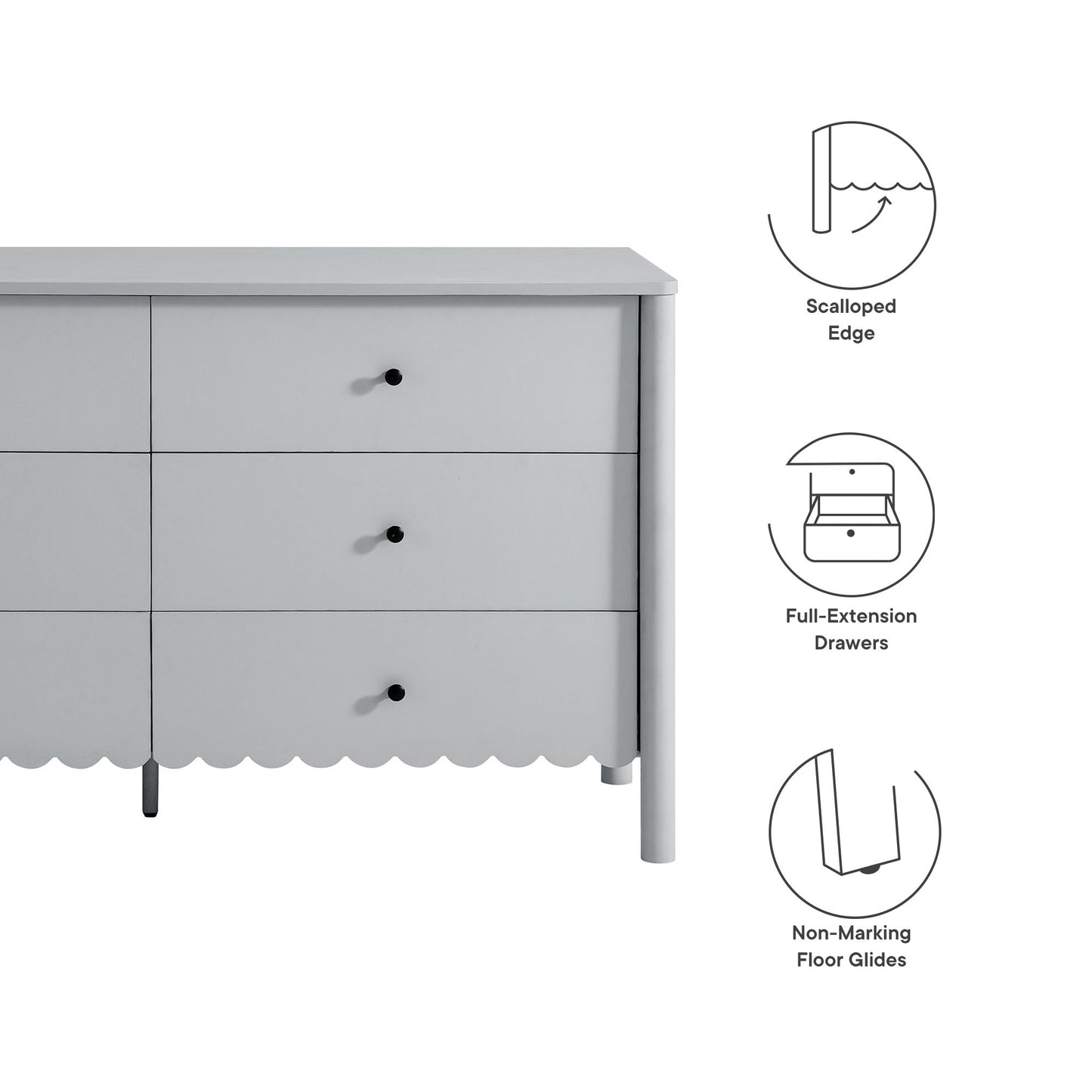 Modway - Emmeline Scalloped 6-Drawer Dresser by Modway  Bedroom Case Goods Gray - EEI-7157-LGR