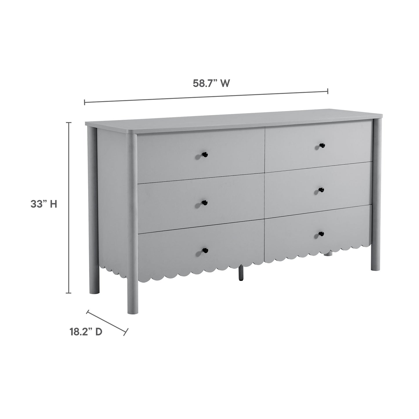 Modway - Emmeline Scalloped 6-Drawer Dresser by Modway  Bedroom Case Goods Gray - EEI-7157-LGR