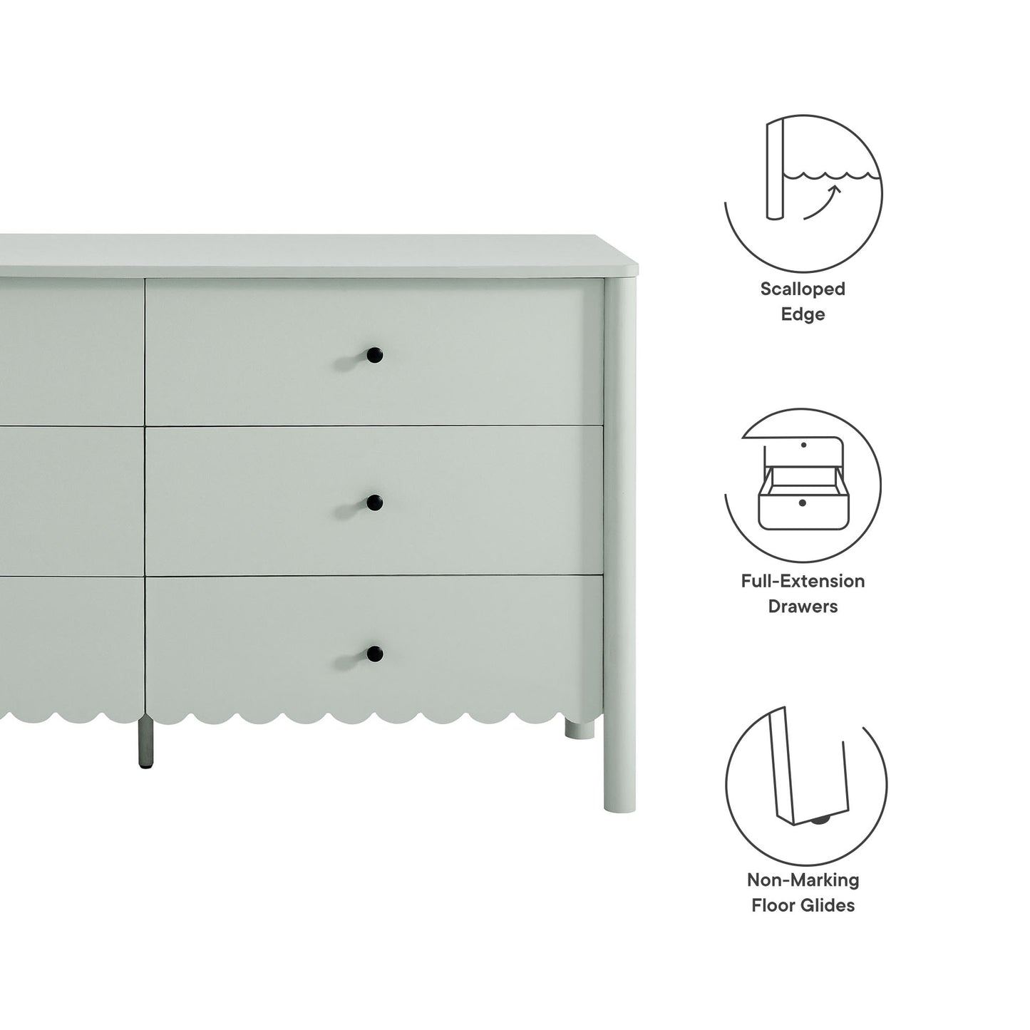 Modway - Emmeline Scalloped 6-Drawer Dresser by Modway  Bedroom Case Goods Green - EEI-7157-SGE