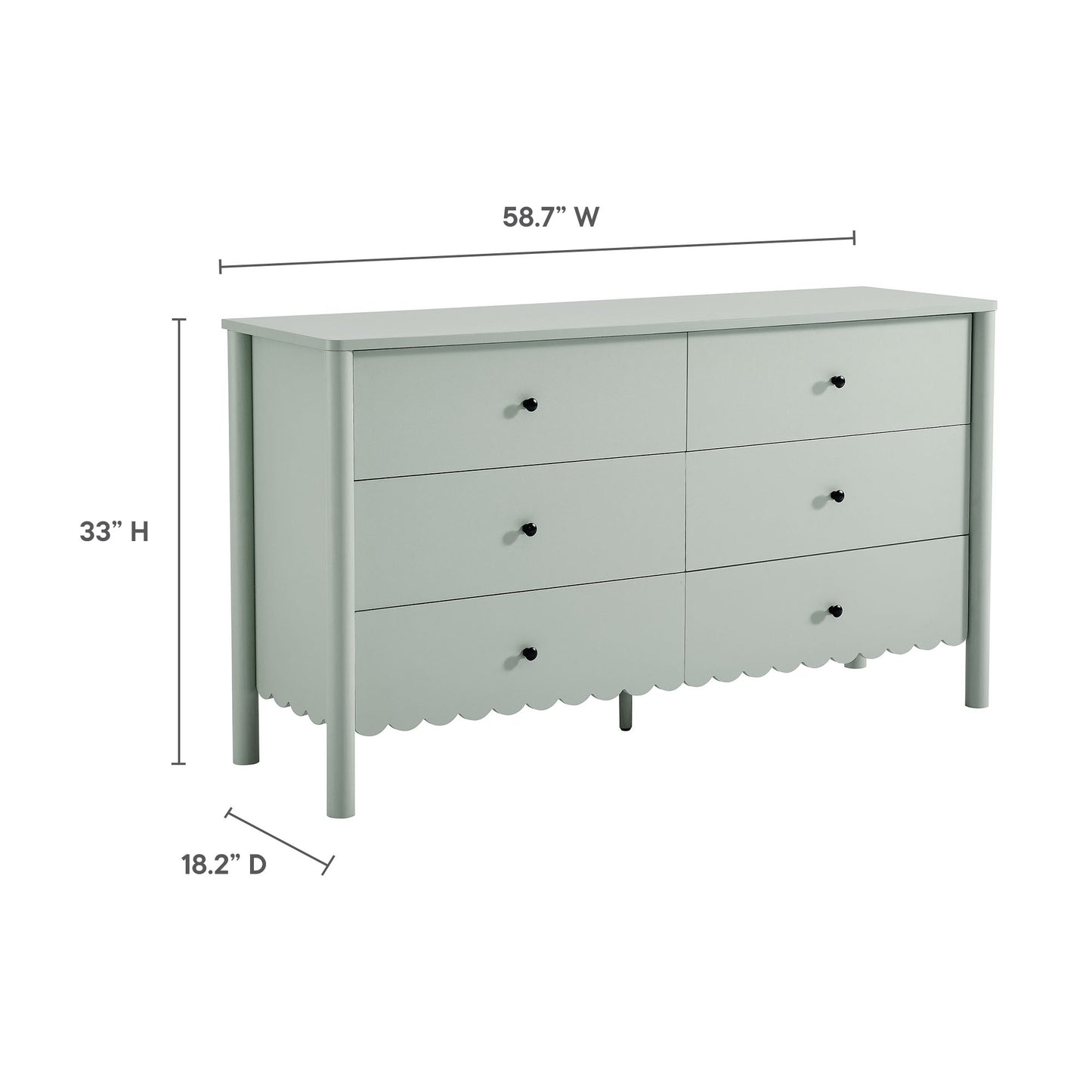Modway - Emmeline Scalloped 6-Drawer Dresser by Modway  Bedroom Case Goods Green - EEI-7157-SGE