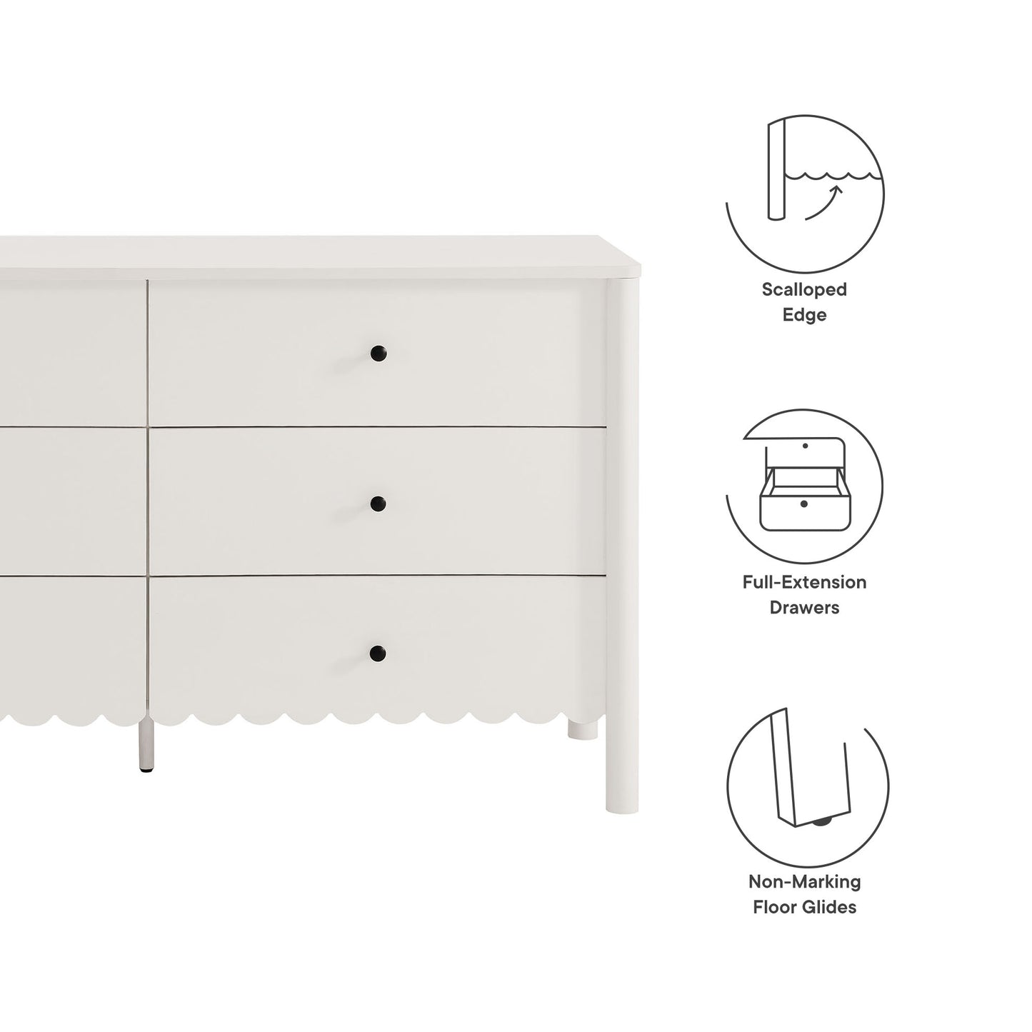 Modway - Emmeline Scalloped 6-Drawer Dresser by Modway  Bedroom Case Goods White - EEI-7157-WHI