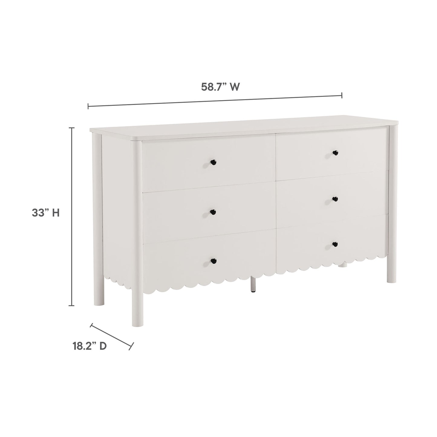 Modway - Emmeline Scalloped 6-Drawer Dresser by Modway  Bedroom Case Goods White - EEI-7157-WHI