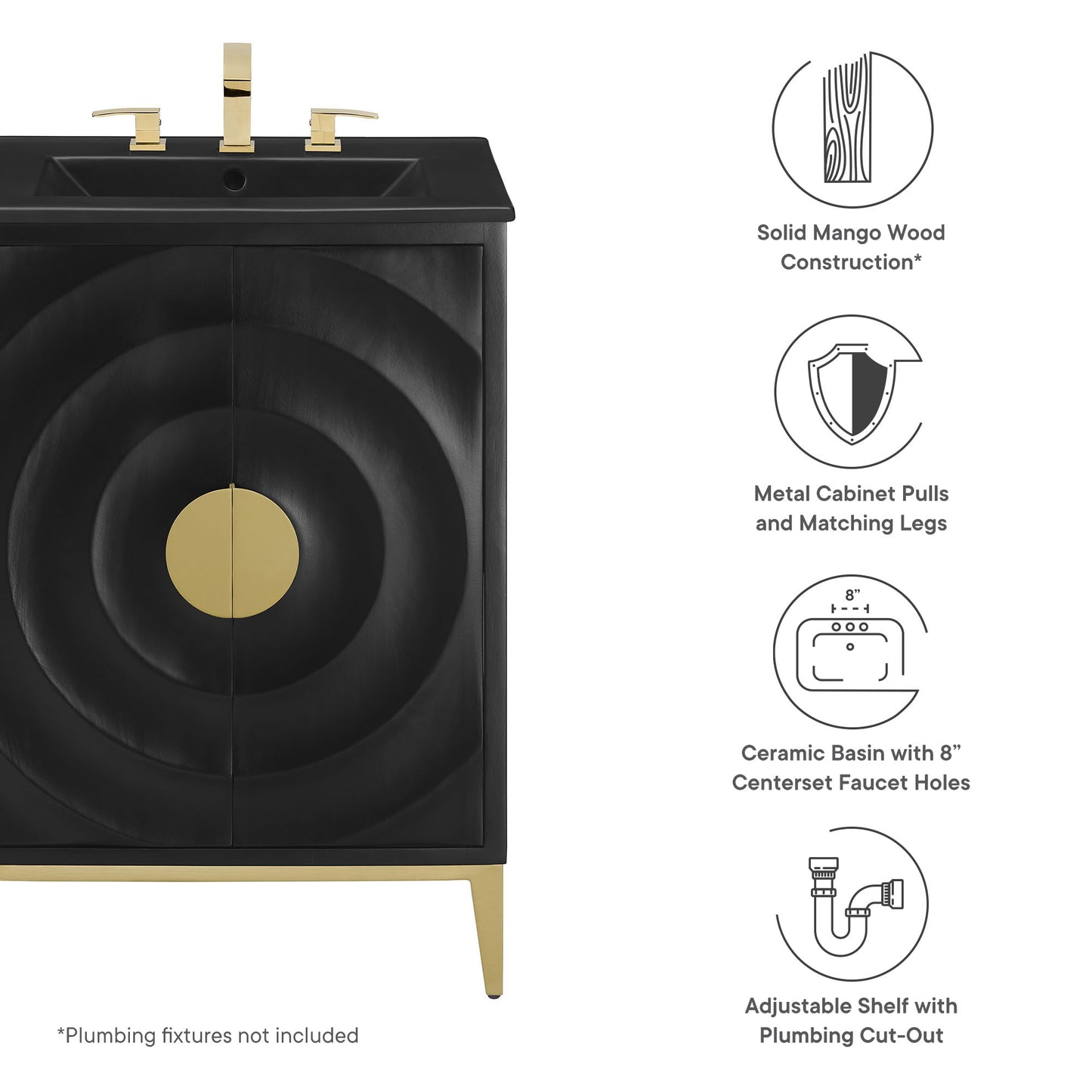 Modway - Beau 24" Wood Bathroom Vanity with Basin by Modway  Bathroom Vanities Black - EEI-7160-BLK-BLK