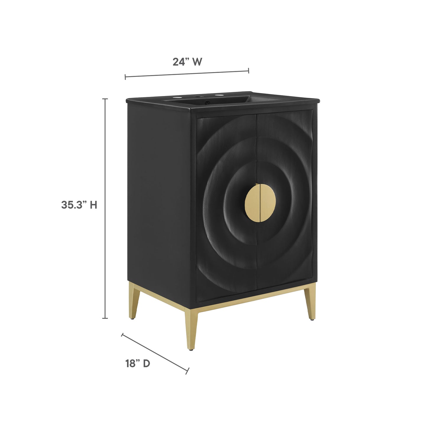 Modway - Beau 24" Wood Bathroom Vanity with Basin by Modway  Bathroom Vanities Black - EEI-7160-BLK-BLK