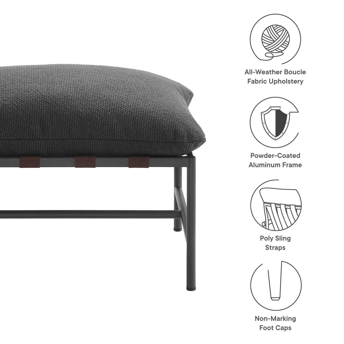 Modway - Raya Outdoor Patio Boucle Ottoman by Modway  Outdoor Furniture Sofa Sectionals Gray - EEI-7161-CHA