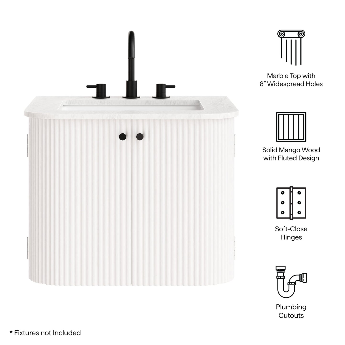 Modway - Zia 24" Wall-Mount Bathroom Vanity with Marble Sink by Modway  Bathroom Vanities Ivory - EEI-7162-IVO