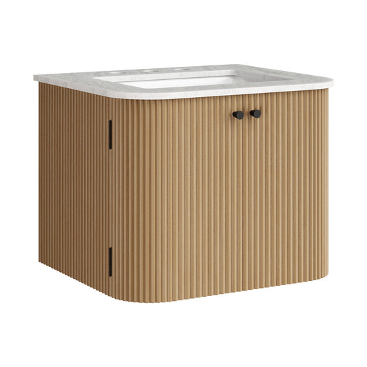 Modway - Zia 24" Wall-Mount Bathroom Vanity with Marble Sink by Modway  Bathroom Vanities Brown - EEI-7162-NAT