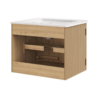 Modway - Zia 24" Wall-Mount Bathroom Vanity with Marble Sink by Modway  Bathroom Vanities Brown - EEI-7162-NAT