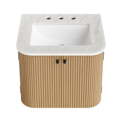 Modway - Zia 24" Wall-Mount Bathroom Vanity with Marble Sink by Modway  Bathroom Vanities Brown - EEI-7162-NAT