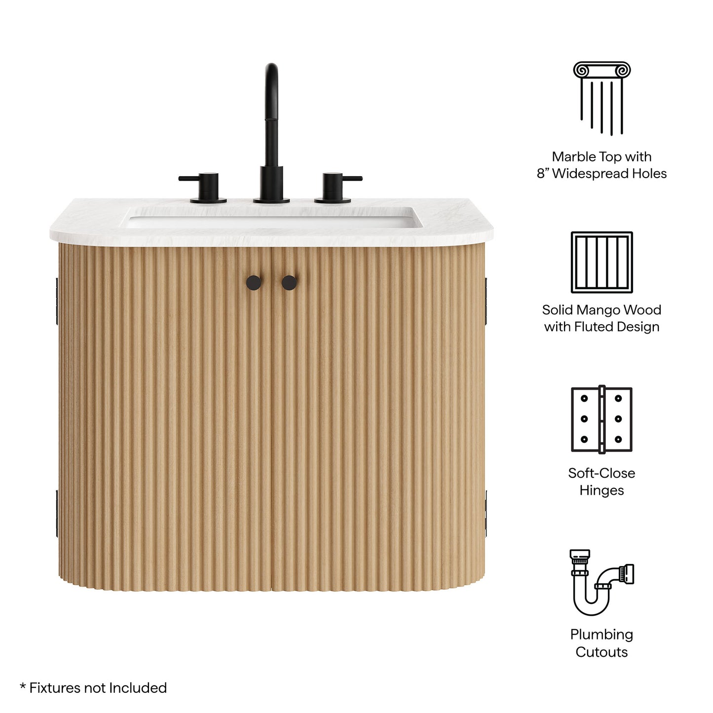 Modway - Zia 24" Wall-Mount Bathroom Vanity with Marble Sink by Modway  Bathroom Vanities Brown - EEI-7162-NAT