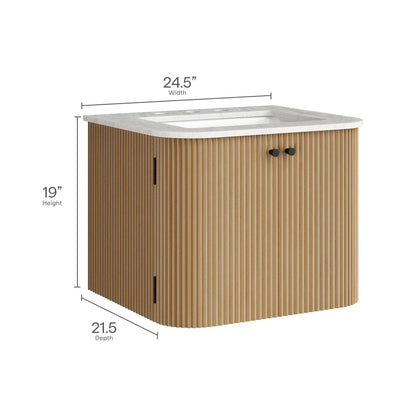 Modway - Zia 24" Wall-Mount Bathroom Vanity with Marble Sink by Modway  Bathroom Vanities Brown - EEI-7162-NAT