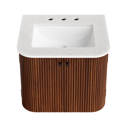 Modway - Zia 24" Wall-Mount Bathroom Vanity with Marble Sink by Modway  Bathroom Vanities Brown - EEI-7162-WAL