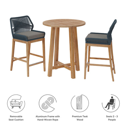 Modway - Wellspring 3-Piece Outdoor Patio Teak Wood Bar Set by Modway  Outdoor Furniture Bar and Dining Gray - EEI-7163-BLU-GPH-SET