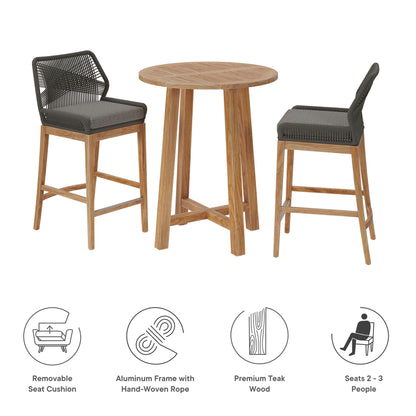 Modway - Wellspring 3-Piece Outdoor Patio Teak Wood Bar Set by Modway  Outdoor Furniture Bar and Dining Gray - EEI-7163-GRY-GPH-SET