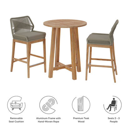 Modway - Wellspring 3-Piece Outdoor Patio Teak Wood Bar Set by Modway  Outdoor Furniture Bar and Dining Gray - EEI-7163-LGR-GRG-SET