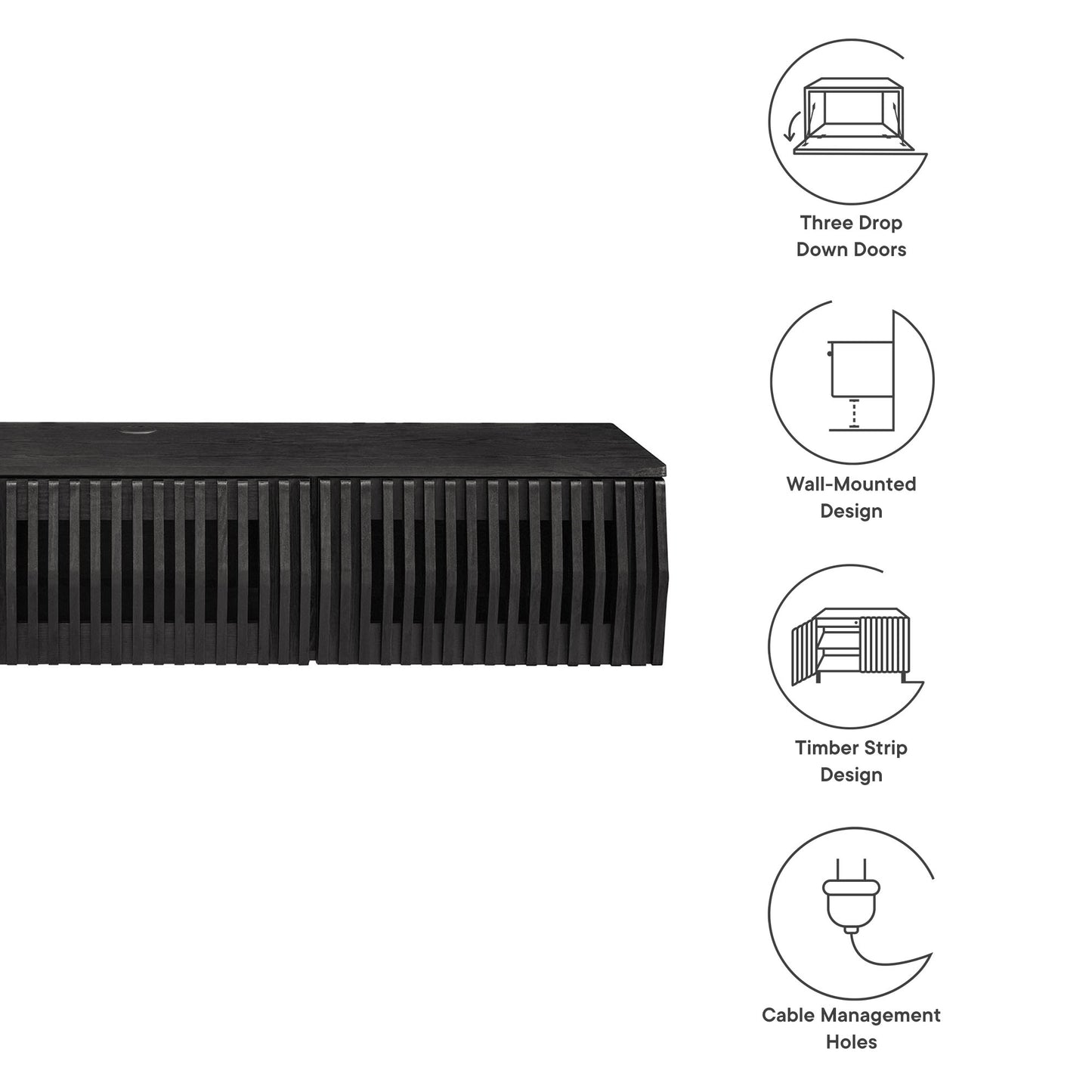 Modway - Vaughn 64" Wall Mount TV Stand by Modway  Living Room Decor Black - EEI-7164-BLK