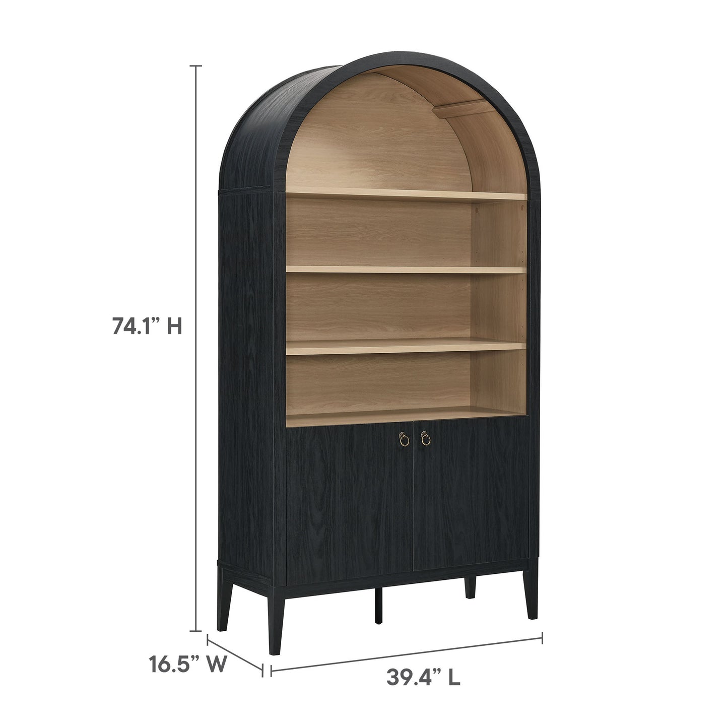 Modway - Nolan 74" Tall Wide Arched Storage Display Cabinet Bookshelf by Modway  Living Room Decor Black - EEI-7169-BLK-OAK