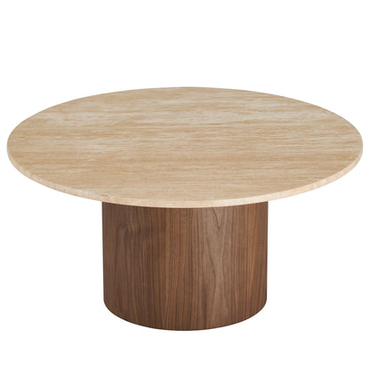 Modway - Kioni Round Travertine Coffee Table by Modway  Living Room Tables Brown - EEI-7170-WAL-TRV