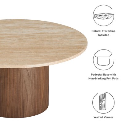 Modway - Kioni Round Travertine Coffee Table by Modway  Living Room Tables Brown - EEI-7170-WAL-TRV