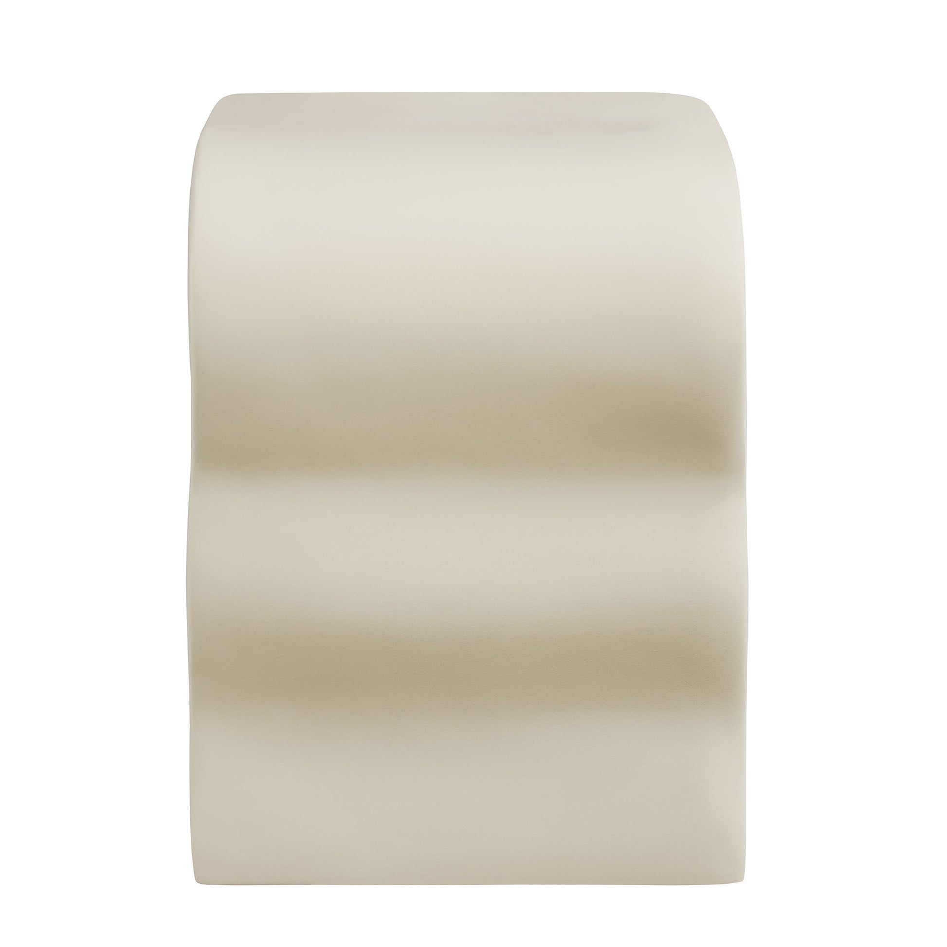 Ivory side table with a squiggle-inspired curved silhouette.