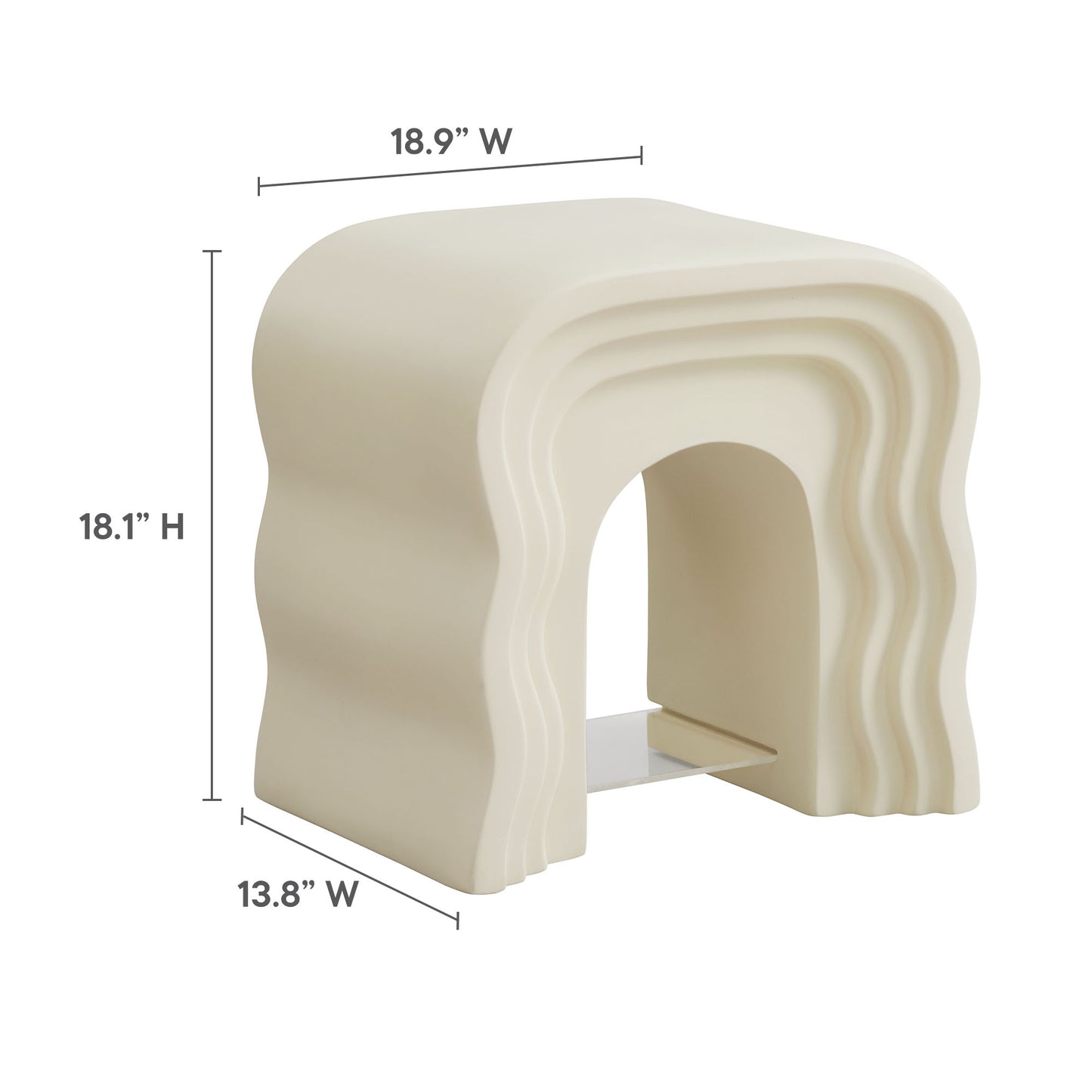 Ivory ribbed arch side table with curved layered waves and open center; 18.1" tall, 18.9" wide.