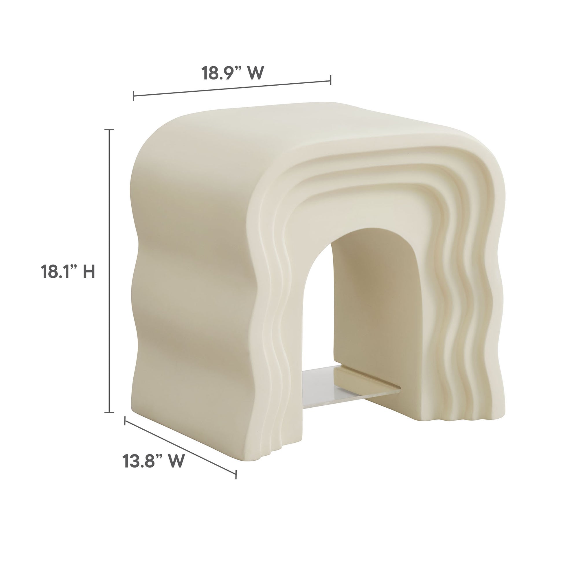 Ivory ribbed arch side table with curved layered waves and open center; 18.1" tall, 18.9" wide.