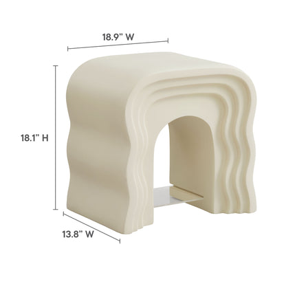 Ivory ribbed arch side table with curved layered waves and open center; 18.1" tall, 18.9" wide.
