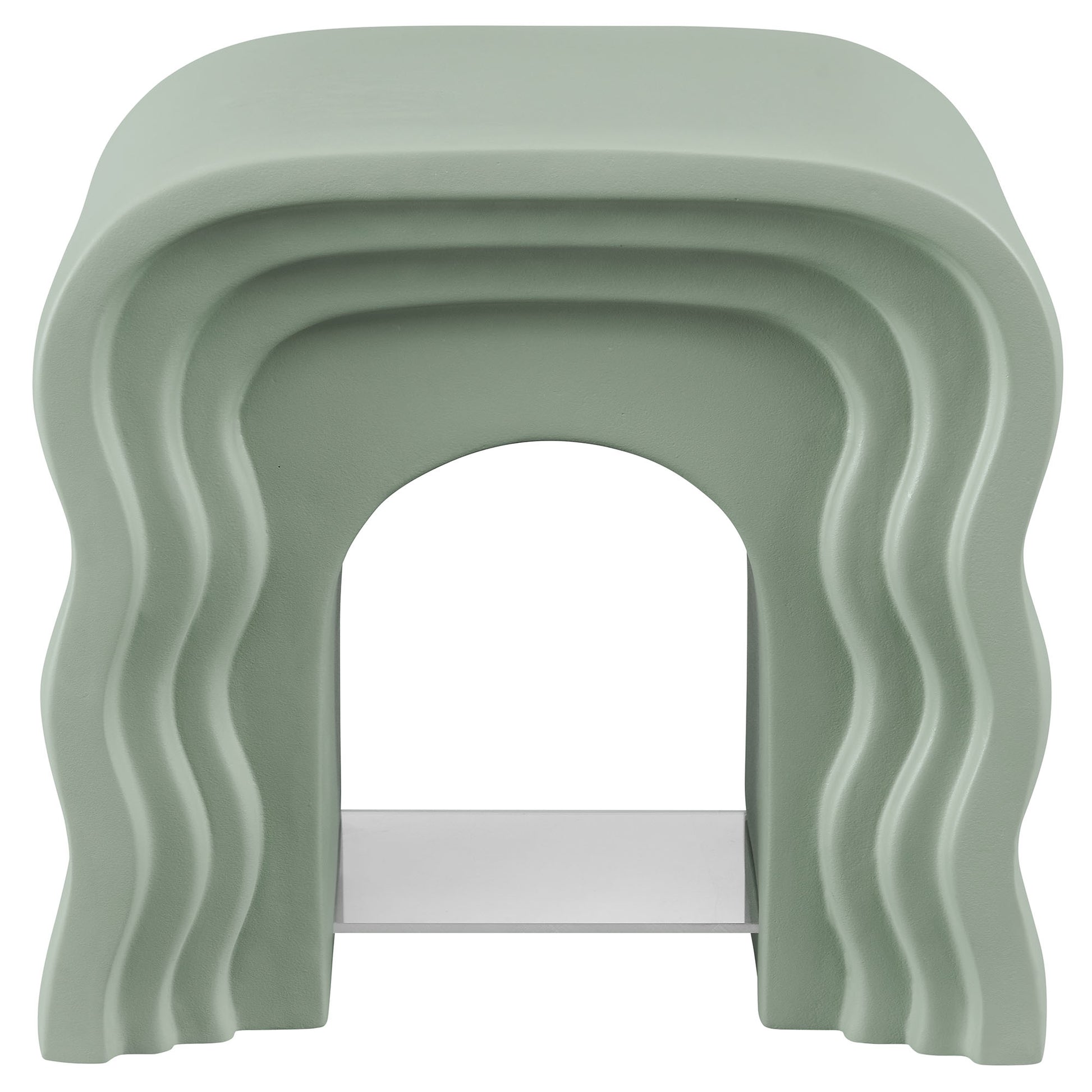Sage green squiggle side table with rounded, wave-like nested arches; modern accent table.