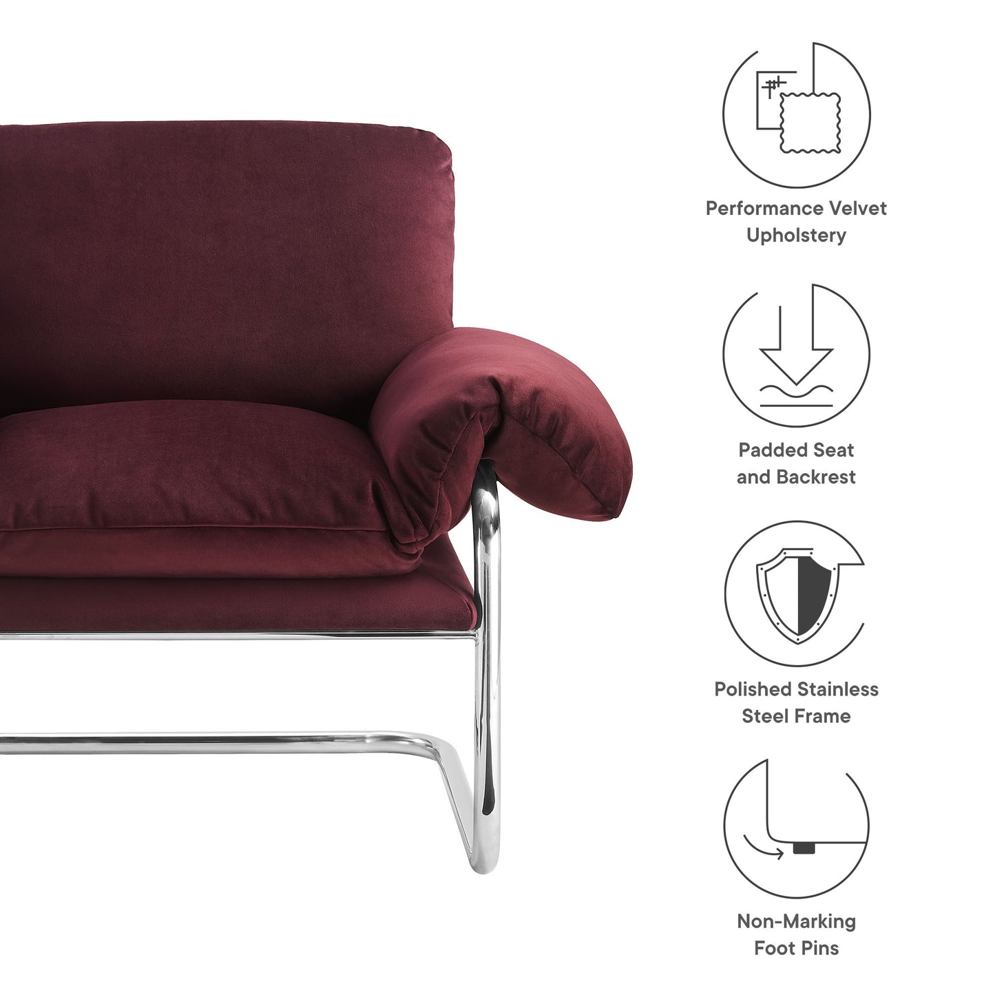 Modway - Ansel Performance Velvet Accent Chair by Modway  Living Room Sofas and Armchairs Red - EEI-7181-MUL