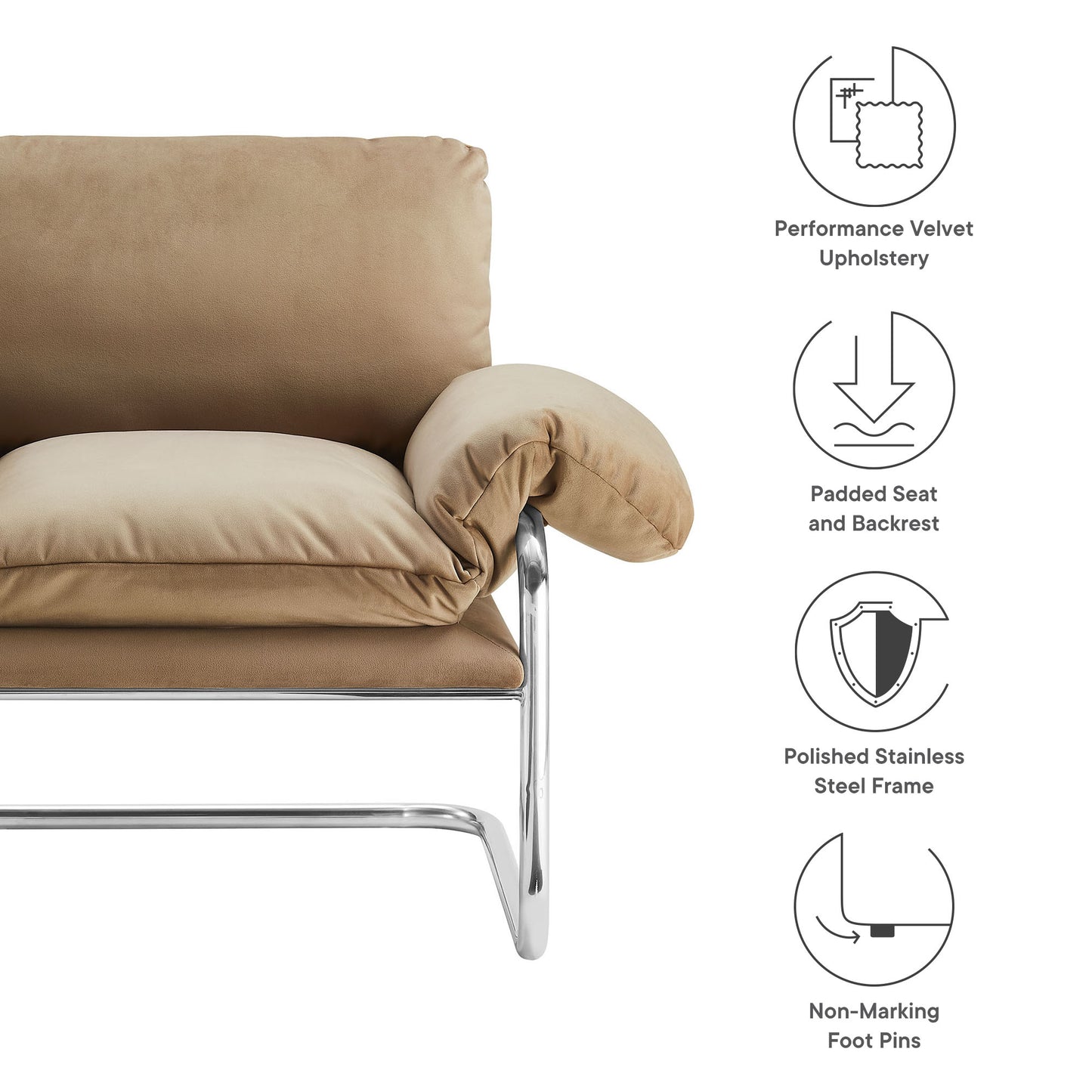 Modway - Ansel Performance Velvet Accent Chair by Modway  Living Room Sofas and Armchairs Brown - EEI-7181-TAU