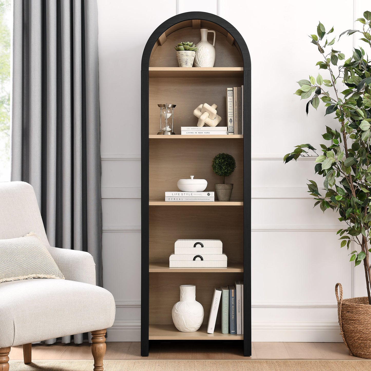 Modway - Evie Arched Narrow Bookcase Display Cabinet by Modway  Living Room Decor Black - EEI-7201-BLK-OAK