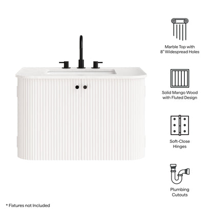 Modway - Zia 30" Wall-Mount Bathroom Vanity with Marble Sink by Modway  Bathroom Vanities White - EEI-7208-IVO