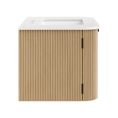 Modway - Zia 30" Wall-Mount Bathroom Vanity with Marble Sink by Modway  Bathroom Vanities Brown - EEI-7208-NAT