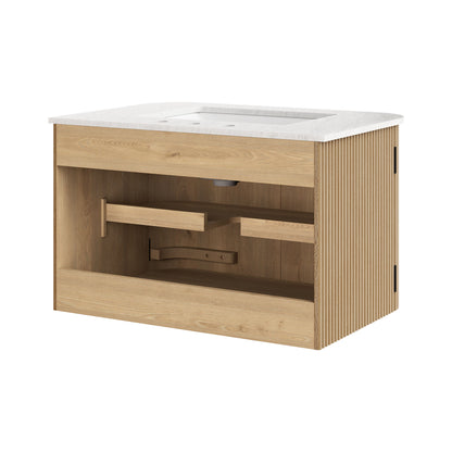 Modway - Zia 30" Wall-Mount Bathroom Vanity with Marble Sink by Modway  Bathroom Vanities Brown - EEI-7208-NAT