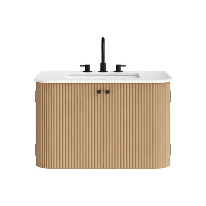 Modway - Zia 30" Wall-Mount Bathroom Vanity with Marble Sink by Modway  Bathroom Vanities Brown - EEI-7208-NAT