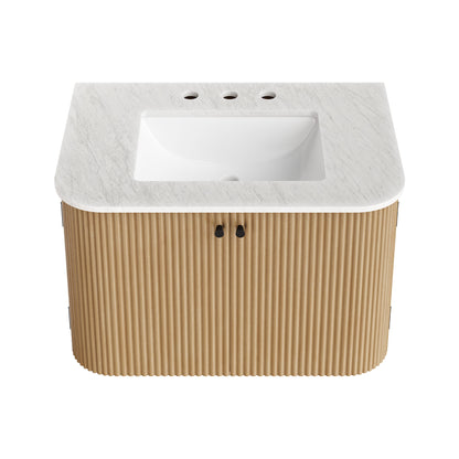 Modway - Zia 30" Wall-Mount Bathroom Vanity with Marble Sink by Modway  Bathroom Vanities Brown - EEI-7208-NAT