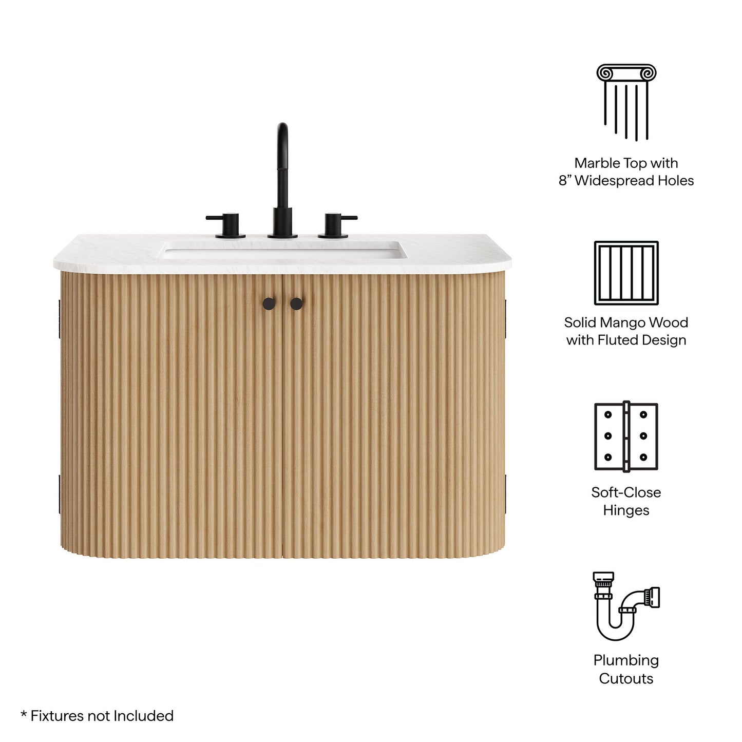 Modway - Zia 30" Wall-Mount Bathroom Vanity with Marble Sink by Modway  Bathroom Vanities Brown - EEI-7208-NAT