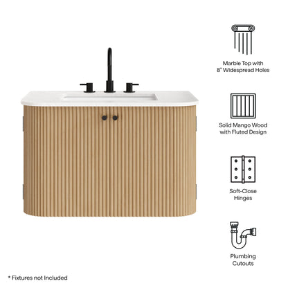 Modway - Zia 30" Wall-Mount Bathroom Vanity with Marble Sink by Modway  Bathroom Vanities Brown - EEI-7208-NAT