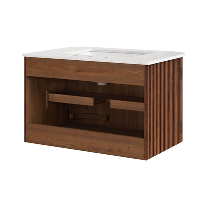 Modway - Zia 30" Wall-Mount Bathroom Vanity with Marble Sink by Modway  Bathroom Vanities Brown - EEI-7208-WAL