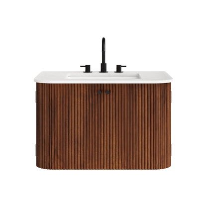 Modway - Zia 30" Wall-Mount Bathroom Vanity with Marble Sink by Modway  Bathroom Vanities Brown - EEI-7208-WAL