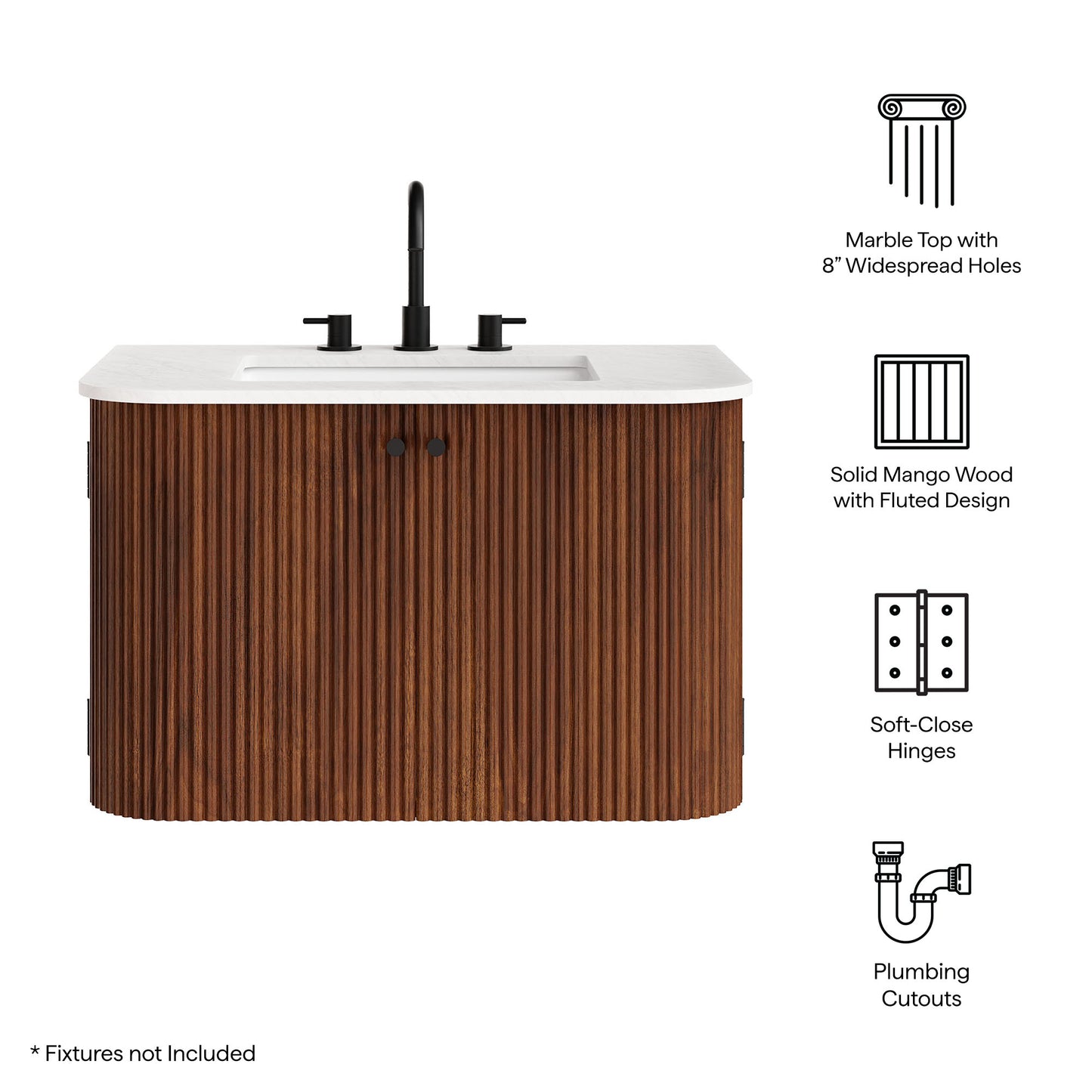 Modway - Zia 30" Wall-Mount Bathroom Vanity with Marble Sink by Modway  Bathroom Vanities Brown - EEI-7208-WAL