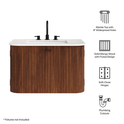 Modway - Zia 30" Wall-Mount Bathroom Vanity with Marble Sink by Modway  Bathroom Vanities Brown - EEI-7208-WAL