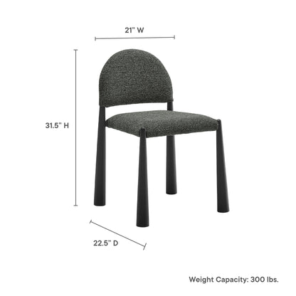 Charcoal fabric dining chair with rounded back and black tapered legs; 21"W x 31.5"H x 22.5"D.