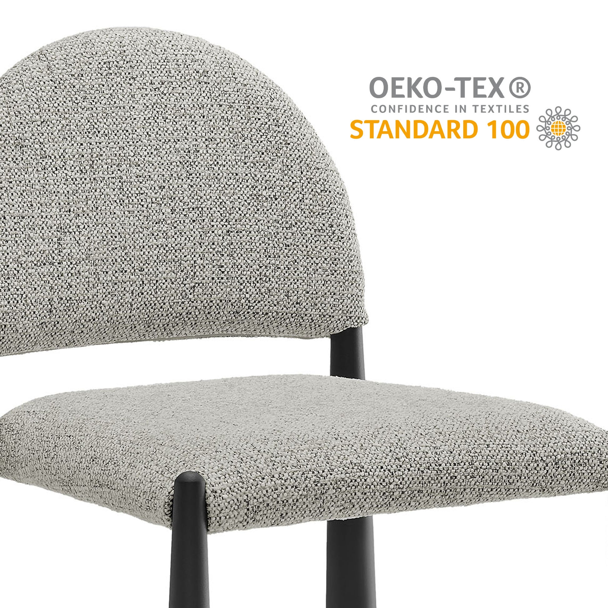 Brown textured upholstered chair with rounded back, padded seat and black metal legs; modern dining/office seating.
