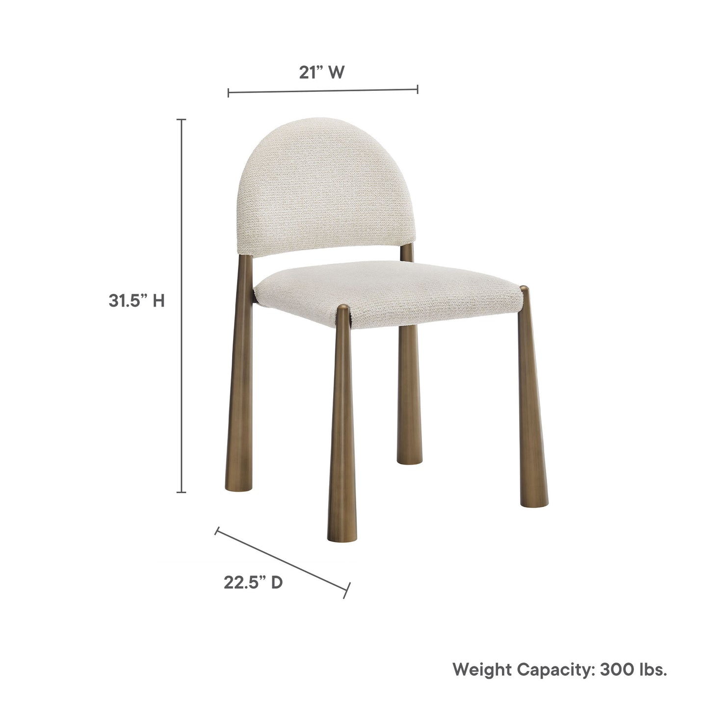 Beige upholstered dining chair with rounded back and tapered light wood legs; mid-century style, 21W x 31.5H x 22.5D