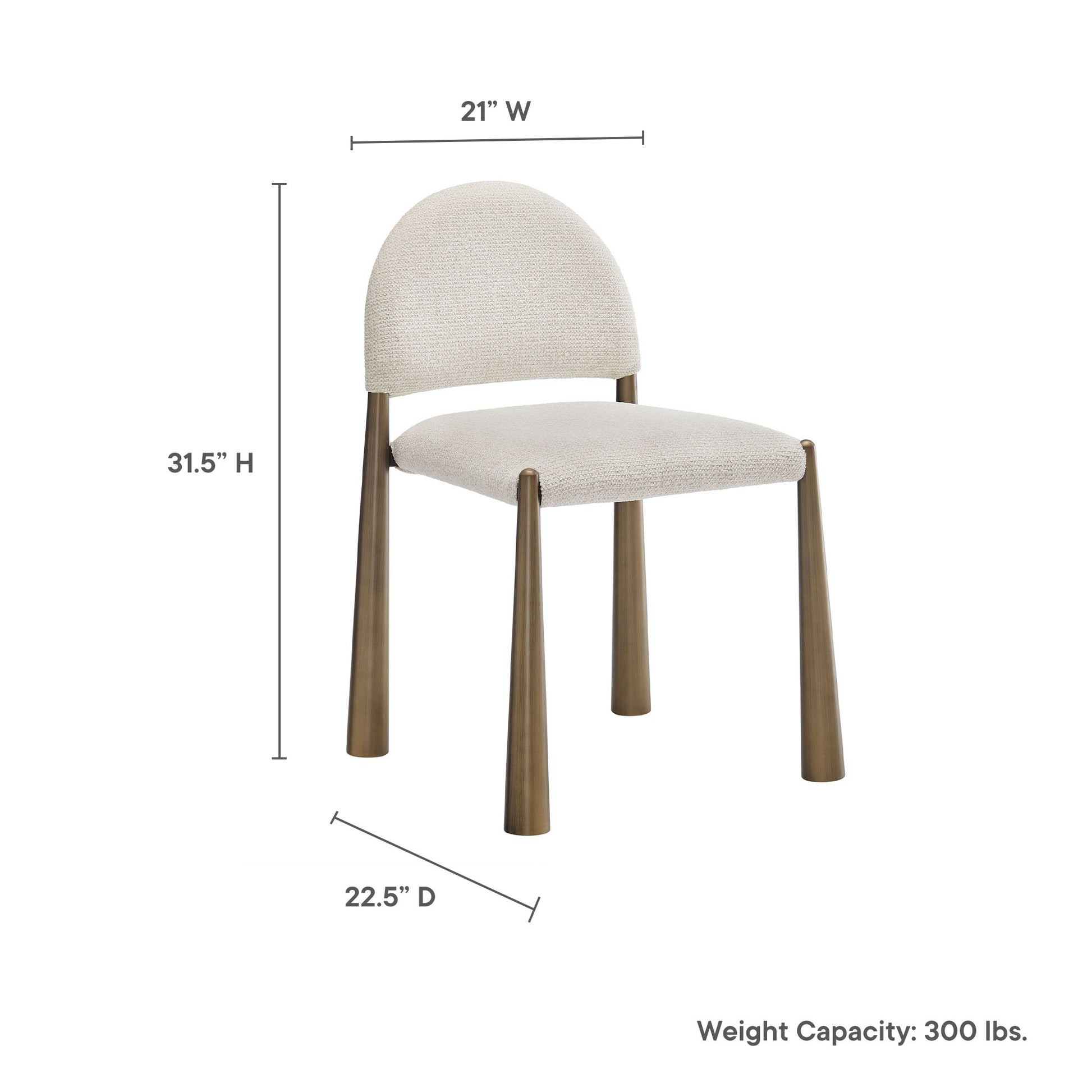 Beige upholstered dining chair with rounded back and tapered light wood legs; mid-century style, 21W x 31.5H x 22.5D