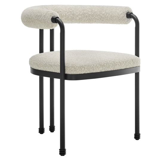 Modway - Turin Curved Back Boucle and Metal Dining Accent Chair by Modway  Bar and Dining Dining Chairs White - EEI-7225-BLK-PRL