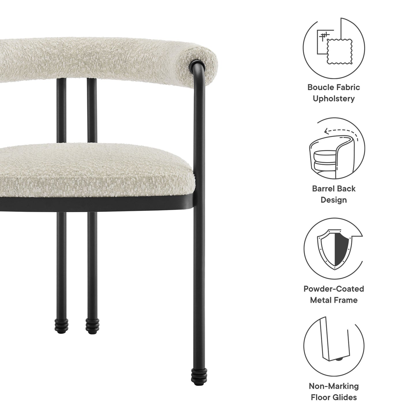 Modway - Turin Curved Back Boucle and Metal Dining Accent Chair by Modway  Bar and Dining Dining Chairs White - EEI-7225-BLK-PRL